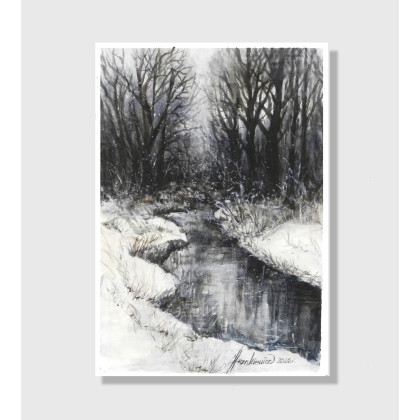 Strumień- monochromatyczna akwarela A4, Jolanta Frankiewicz, obrazy akwarela