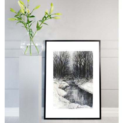Jolanta Frankiewicz - obrazy akwarela - Strumień- monochromatyczna akwarela A4 foto #1