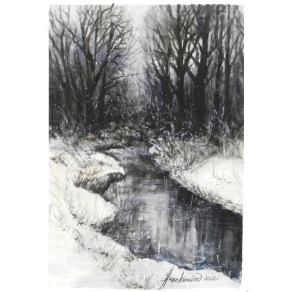 Jolanta Frankiewicz - obrazy akwarela - Strumień- monochromatyczna akwarela A4 foto #4