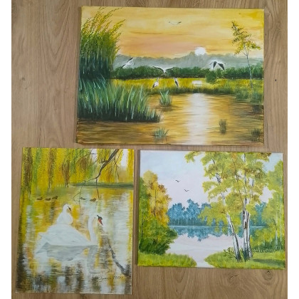 ZESTAW RĘCZNIE MALOWANYCH OBRAZÓW - TRYPTYK ECHA PTASICH SKRZYDEŁ, Marzena Dymek, obrazy akryl