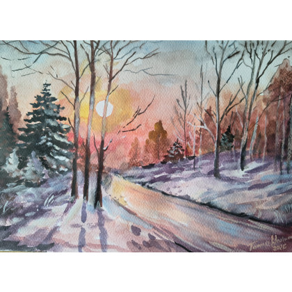 PEJZAŻ ZIMOWY, Tomasz Woźniak, obrazy akwarela