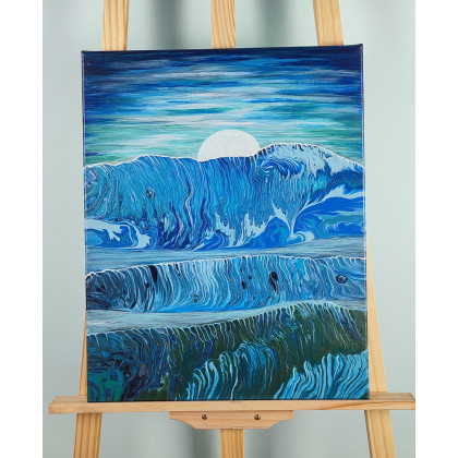 Elżbieta Hanarz - obrazy akryl - Księżycowy Blask -  Górski krajobraz abstrakcyjny na płótnie 40x50 foto #1