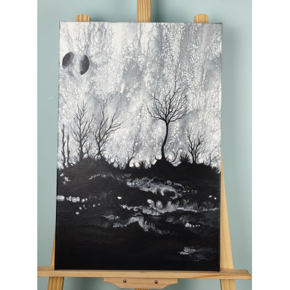 Elżbieta Hanarz - obrazy akryl - Cisza Lasu - Monochromatyczny obraz na płótnie 40x60 foto #1