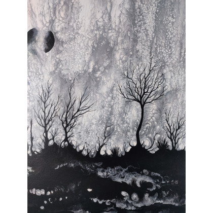 Elżbieta Hanarz - obrazy akryl - Cisza Lasu - Monochromatyczny obraz na płótnie 40x60 foto #3