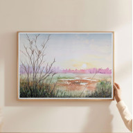 AKWARELA A3. WIECZÓR NA ŁĄCE