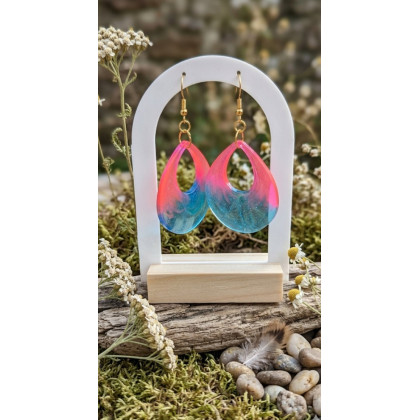 Kolczyki Neonowa Fala – Żywica UV & Stal Szlachetna, Kropla żywicy, kolczyki 