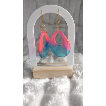 Kropla żywicy - kolczyki  - Kolczyki Neonowa Fala – Żywica UV & Stal Szlachetna foto #1