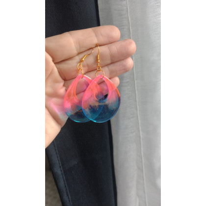 Kropla żywicy - kolczyki  - Kolczyki Neonowa Fala – Żywica UV & Stal Szlachetna foto #2