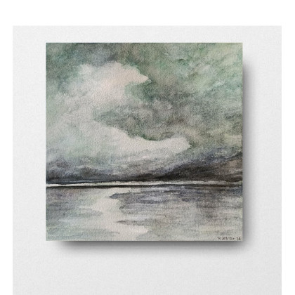 Morze-  akwarela formatu 20/20 cm, Paulina Lebida, obrazy akwarela