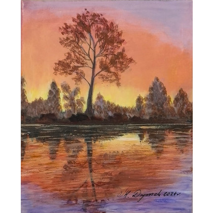 PEJZAŻ AKRYLOWY RĘCZNIE MALOWANY NA PŁÓTNIE W PASTELOWEJ ODSŁONIE - 30x24cm, Marzena Dymek, obrazy akryl