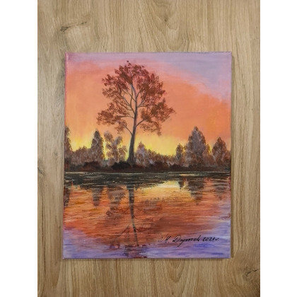 Marzena Dymek - obrazy akryl - PEJZAŻ AKRYLOWY RĘCZNIE MALOWANY NA PŁÓTNIE W PASTELOWEJ ODSŁONIE - 30x24cm foto #2