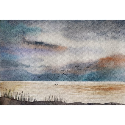 Paulina Lebida - obrazy akwarela - Nad morzem-  akwarela formatu A5 foto #1