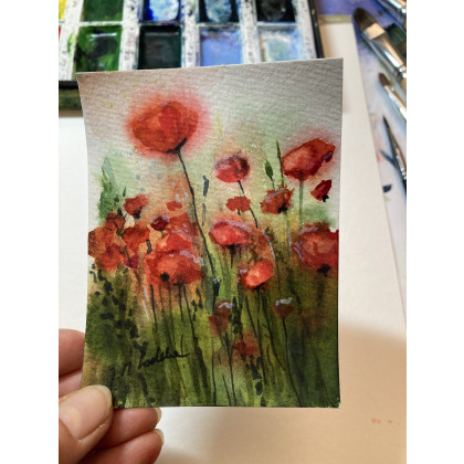 Joanna Magdalena - obrazy akwarela - W deszczu  (akwarela miniaturka  w oprawie) foto #1