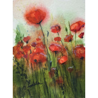 W deszczu  (akwarela miniaturka  w oprawie)