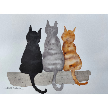 Beata Rudecka - obrazy akwarela - Akwarela Koty – Oryginał, ręcznie malowany (26x19 cm) foto #1