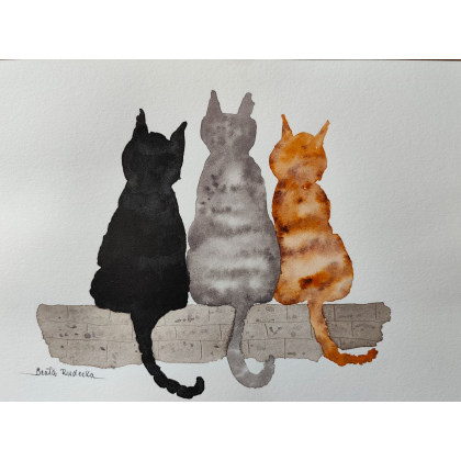 Beata Rudecka - obrazy akwarela - Akwarela Koty – Oryginał, ręcznie malowany (26x19 cm) foto #2
