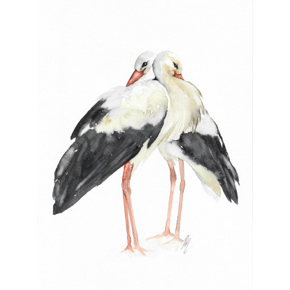 Bociany - obraz akwarelowy, Magdalena Malik, obrazy akwarela