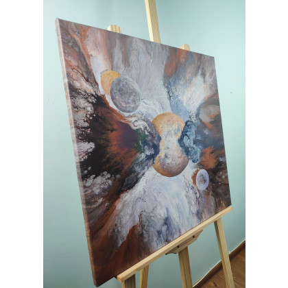 Elżbieta Hanarz - obrazy akryl - Collision - Kosmiczna abstrakcja na płótnie 60x60 foto #3