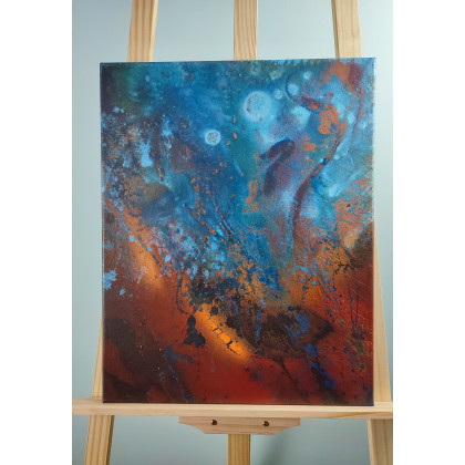 Elżbieta Hanarz - obrazy akryl - Fire and Water - Obraz abstrakcyjny inspirowany siłą żywiołów, płótno 40x50 foto #1