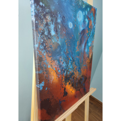 Elżbieta Hanarz - obrazy akryl - Fire and Water - Obraz abstrakcyjny inspirowany siłą żywiołów, płótno 40x50 foto #2