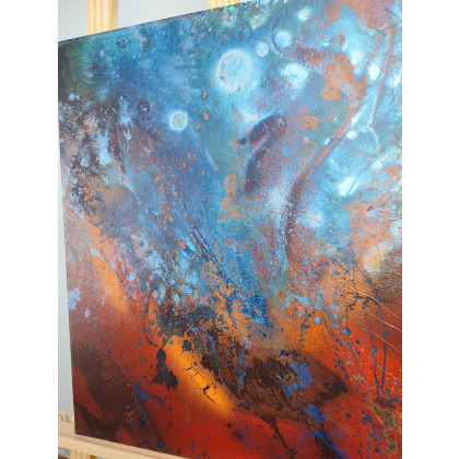 Elżbieta Hanarz - obrazy akryl - Fire and Water - Obraz abstrakcyjny inspirowany siłą żywiołów, płótno 40x50 foto #3
