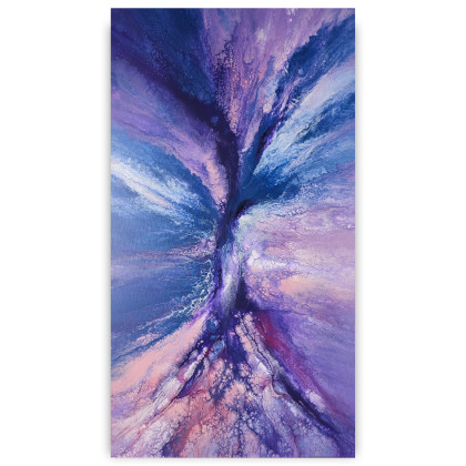 Violet Pulse - Abstrakcja wykonana metodą pouringu na płótnie 50x90, Elżbieta Hanarz, obrazy akryl