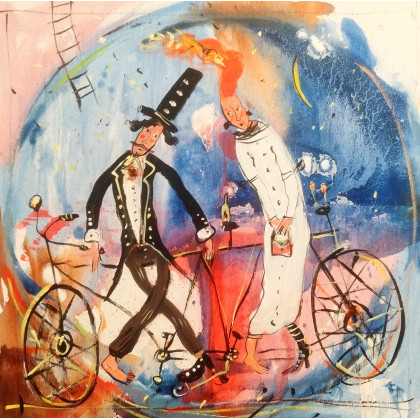 Zakochani na bicyklu..., Dariusz Grajek, olej + akryl