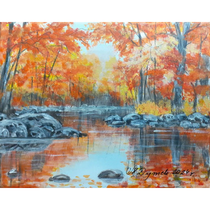 PEJZAŻ AKRYLOWY RĘCZNIE MALOWANY NA PŁÓTNIE W BLASKU - 24x30cm, Marzena Dymek, obrazy akryl