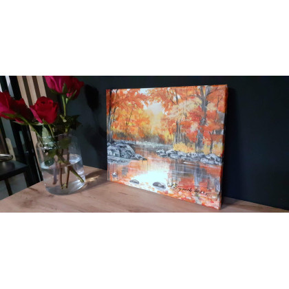 Marzena Dymek - obrazy akryl - PEJZAŻ AKRYLOWY RĘCZNIE MALOWANY NA PŁÓTNIE W BLASKU - 24x30cm foto #1