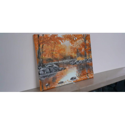 Marzena Dymek - obrazy akryl - PEJZAŻ AKRYLOWY RĘCZNIE MALOWANY NA PŁÓTNIE W BLASKU - 24x30cm foto #4