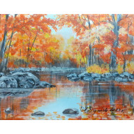 PEJZAŻ AKRYLOWY RĘCZNIE MALOWANY NA PŁÓTNIE W BLASKU - 24x30cm