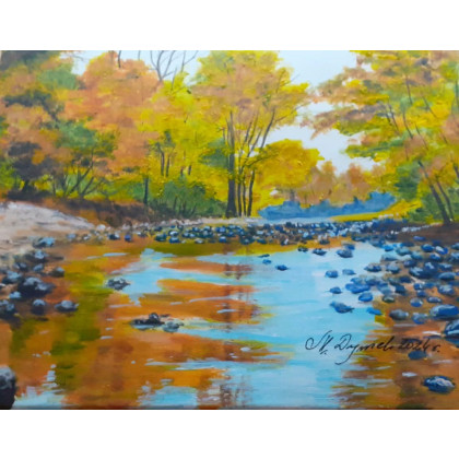 ZESTAW RĘCZNIE MALOWANYCH OBRAZÓW - DYPTYK JESIEŃ NAD POTOKIEM, Marzena Dymek, obrazy akryl