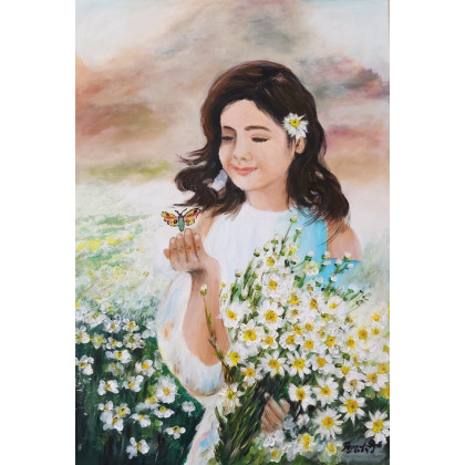 Dziewczyna z Rumiankami 50/70, Ryszard Ryś, obrazy akryl