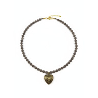 Naszyjnik Vintage z Ażurowym Sercem i Matowym Jadeitem - Elegancja Retro