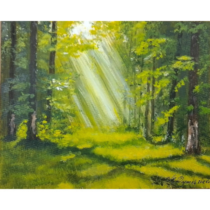 ZESTAW RĘCZNIE MALOWANYCH OBRAZÓW - DYPTYK ŚWIATŁO W LIŚCIACH UWIĘZIONE, Marzena Dymek, obrazy akryl