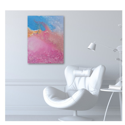 Ewa Mościszko - obrazy tech. mieszana - Zielona mila i rozowe jezioro kompozycja na plotnie foto #3