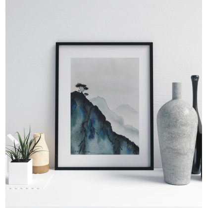 Akwarela góry Huangshan – Azja Wschodnia, Rękodzieło 19x26, Beata Rudecka, obrazy akwarela