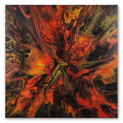Płomienna energia - Pouring na płótnie 50x50, Elżbieta Hanarz, obrazy akryl