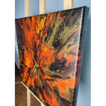 Elżbieta Hanarz - obrazy akryl - Płomienna energia - Pouring na płótnie 50x50 foto #2