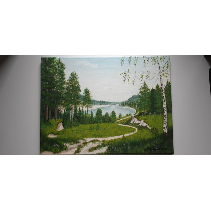 Marzena Dymek - obrazy akryl - PEJZAŻ AKRYLOWY RĘCZNIE MALOWANY NA PŁÓTNIE W SINĄ DAL - 30x40cm foto #2