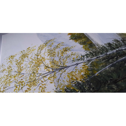 Marzena Dymek - obrazy akryl - PEJZAŻ AKRYLOWY RĘCZNIE MALOWANY NA PŁÓTNIE W ZŁOTAWYCH SITOWIACH - 40x30cm foto #2