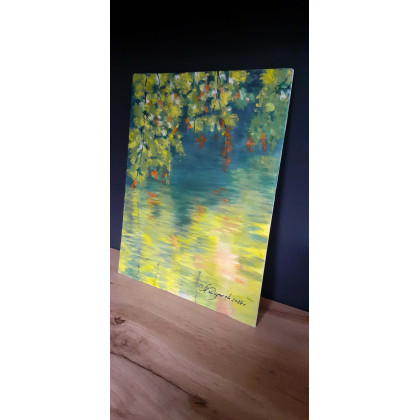 Marzena Dymek - obrazy akryl - PEJZAŻ AKRYLOWY RĘCZNIE MALOWANY NA PŁÓTNIE REFLEKSY SCHYŁKU LATA - 30x24cm foto #2