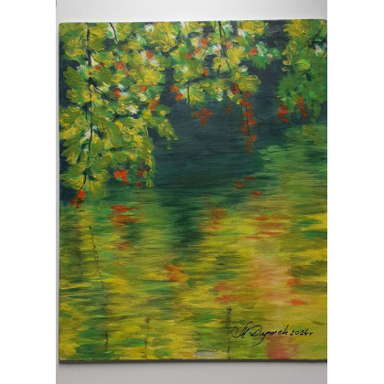 Marzena Dymek - obrazy akryl - PEJZAŻ AKRYLOWY RĘCZNIE MALOWANY NA PŁÓTNIE REFLEKSY SCHYŁKU LATA - 30x24cm foto #4