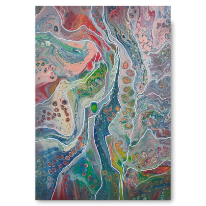 Głębia - Abstrakcja wykonana metodą pouringu na płótnie 50x70, Elżbieta Hanarz, obrazy akryl