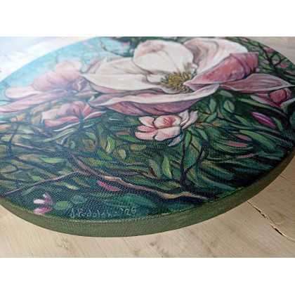 Joanna Podolska - obrazy akryl - Magnolie, okrągły obraz foto #1