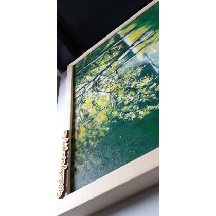 Marzena Dymek - obrazy akryl - GOTOWY ZESTAW DO DOMU LUB NA PREZENT - RĘCZNIE MALOWANY OBRAZ BRZOZOWYM PRZESMYKIEM Z RAMĄ I MOTTO foto #2