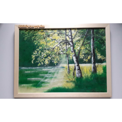 Marzena Dymek - obrazy akryl - GOTOWY ZESTAW DO DOMU LUB NA PREZENT - RĘCZNIE MALOWANY OBRAZ BRZOZOWYM PRZESMYKIEM Z RAMĄ I MOTTO foto #3