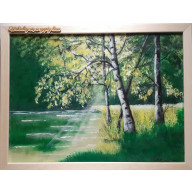 GOTOWY ZESTAW DO DOMU LUB NA PREZENT - RĘCZNIE MALOWANY OBRAZ BRZOZOWYM PRZESMYKIEM Z RAMĄ I MOTTO