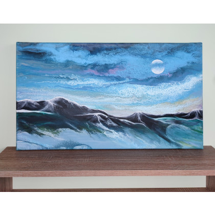 Elżbieta Hanarz - obrazy akryl - Krajobraz górski w blasku księżyca - Akryl na płótnie 40x70 foto #1