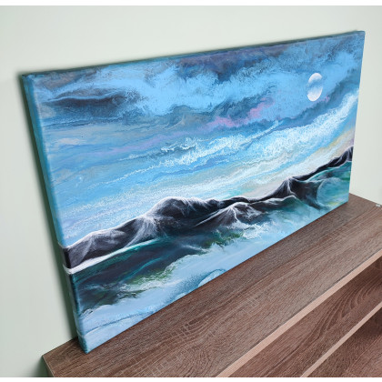 Elżbieta Hanarz - obrazy akryl - Krajobraz górski w blasku księżyca - Akryl na płótnie 40x70 foto #2